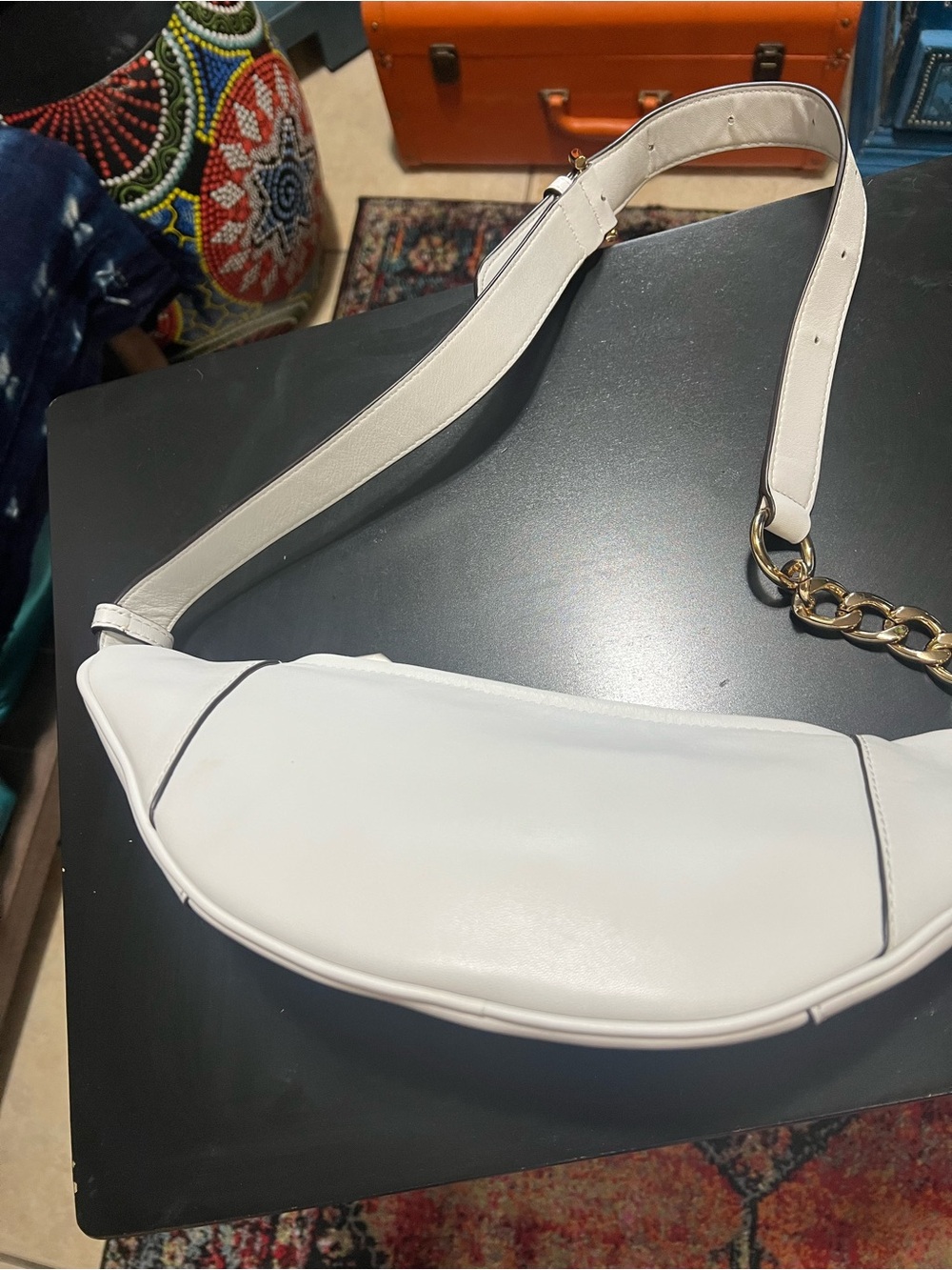 Michael Kors White Leather Crossbody Belt Bag with Gold Hardware - Picture 3 of 7